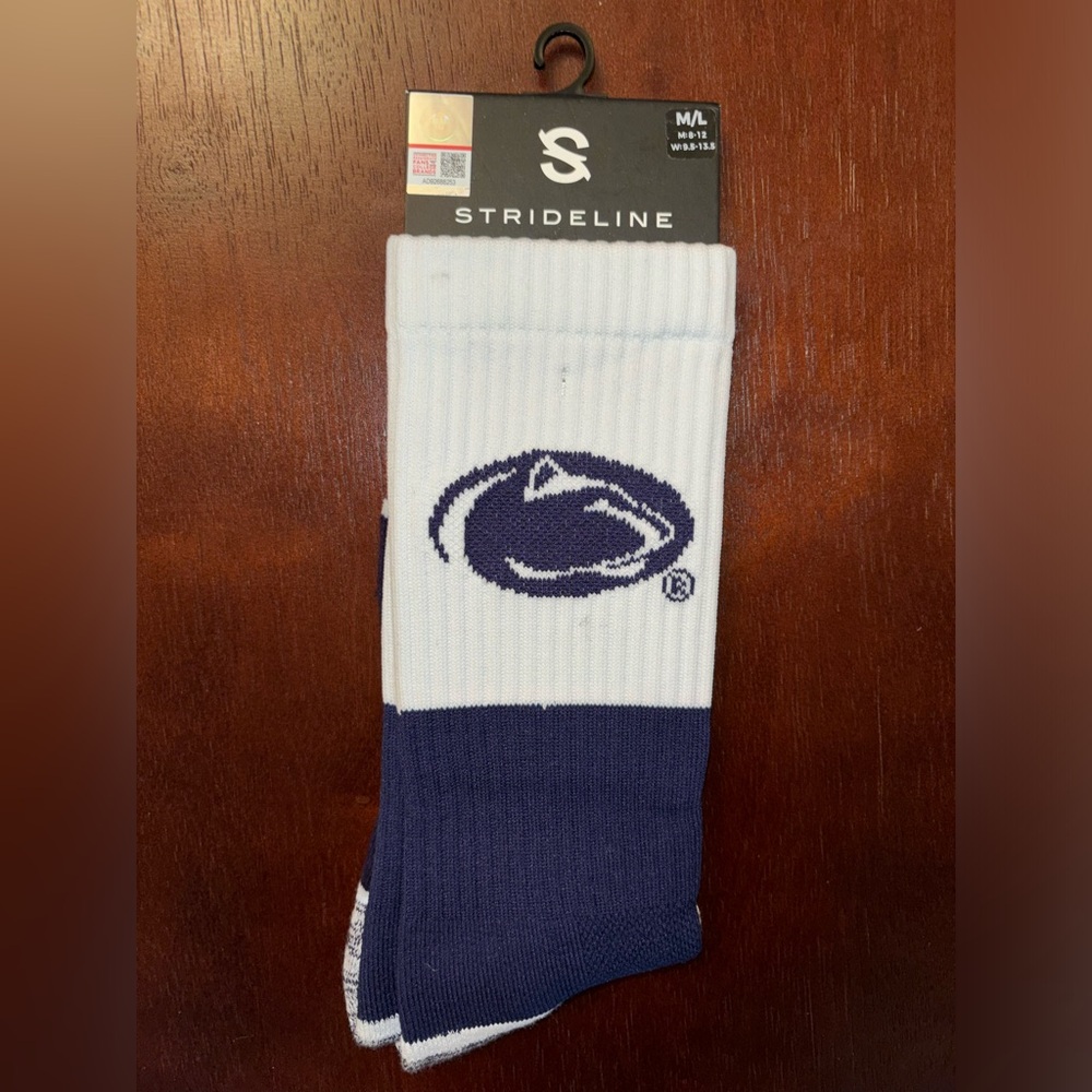 PENN STATE UNIVERSITY STRIDELINE CREW SOCKS NWT MEN’S SHOE SIZE 8-12